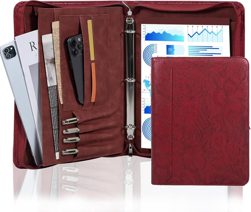 AZXCG Embossed Padfolio for Women and Men,Zippered Padfolio with 3 Ring Binder,Business Portfolio Organizer for Women with A4 Writing Pad Holder, Document Organizer for Meeting/Interview - Image 1